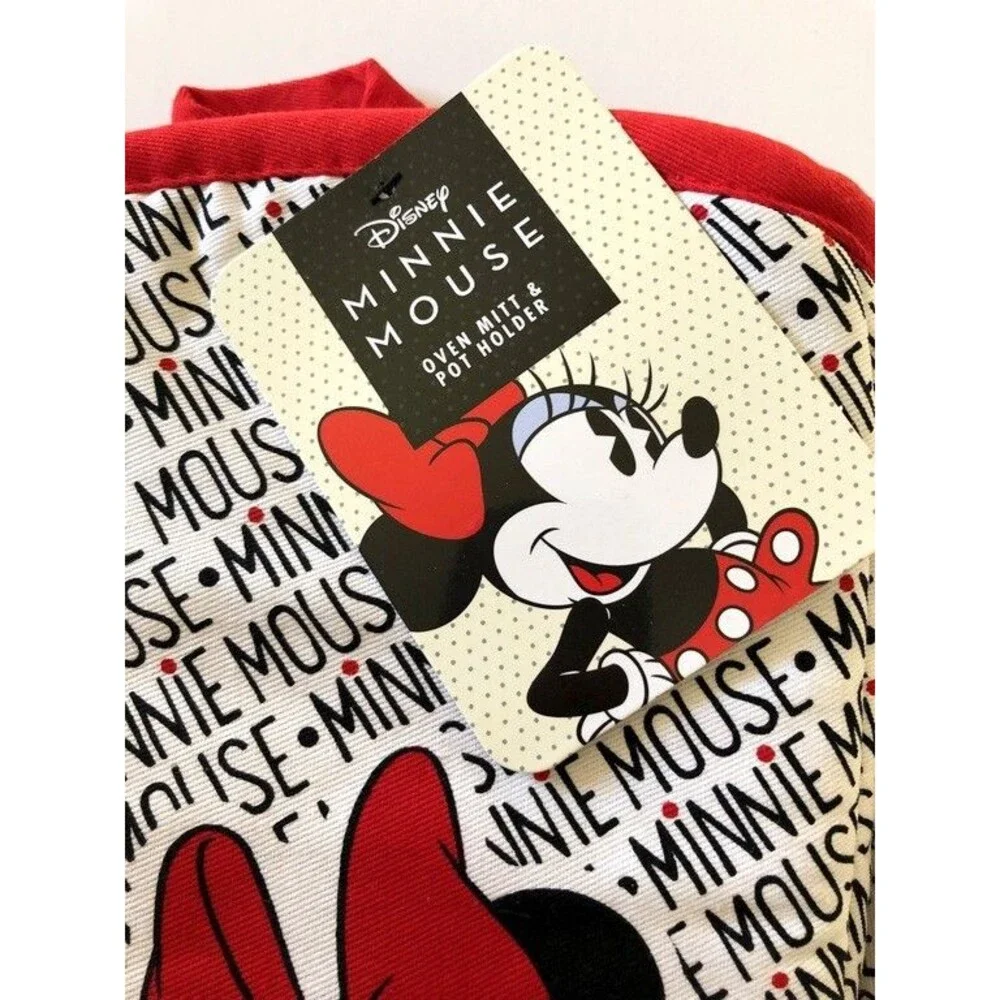 Disney Minnie Mouse Oven Mitt Potholder Set of 2 Neoprene 100% Cotton